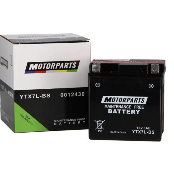 Batteria Motorparts YTX7L-BS 12V 6AH sigillata con acido a corredo - Batterie
